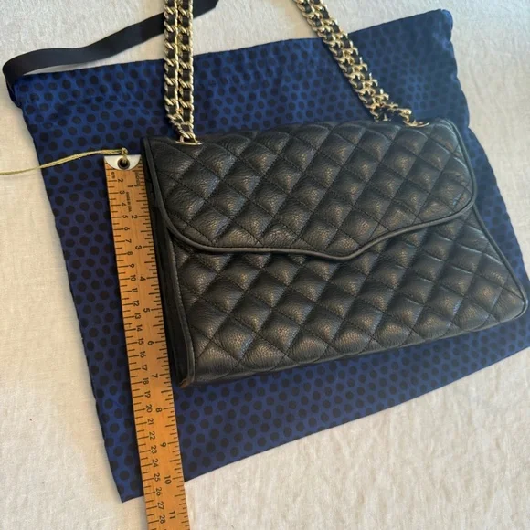 NWOT Rebecca Minkoff Large Black/Gold Leather Quilted Affair Bag Dust Bag $295